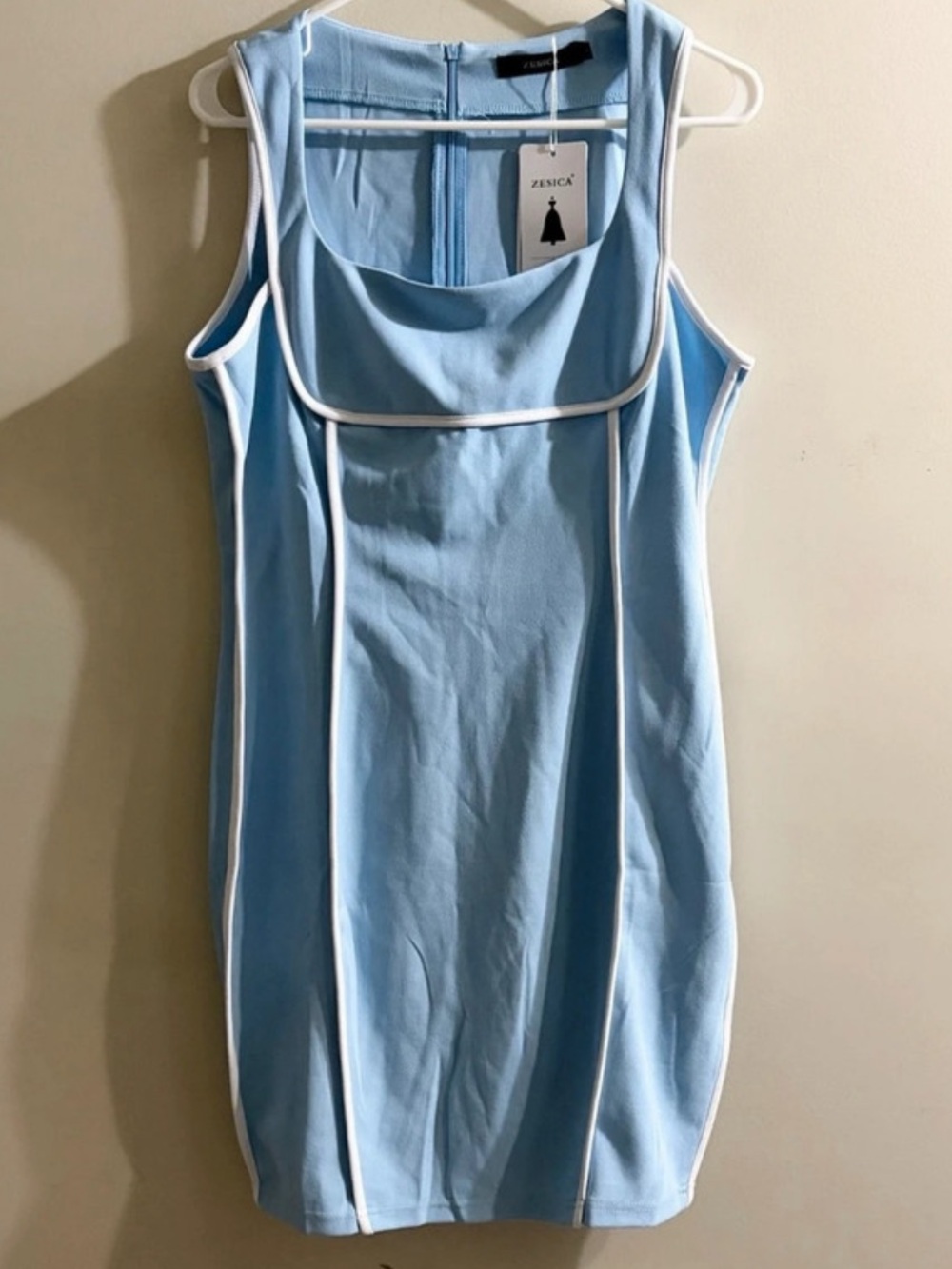 NWT ZESICA Blue Color Block Square Neck Bodycon Mini Dress Large